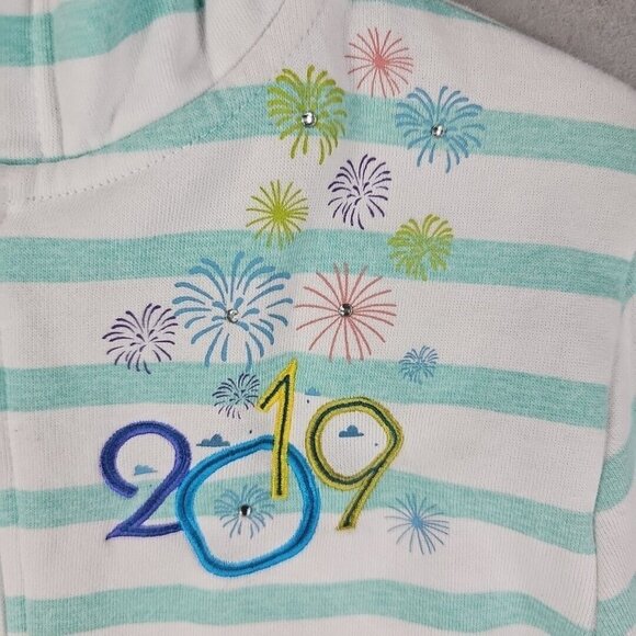 Disney Parks Sweatshirt Girls L Aqua Striped Full Zip Disneyland Minnie Mickey - Picture 7 of 16